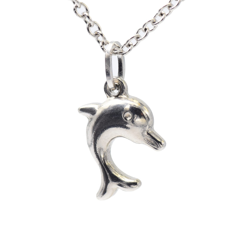 Joya Cadena Con Dije Forma De Delfin Plateado Acero