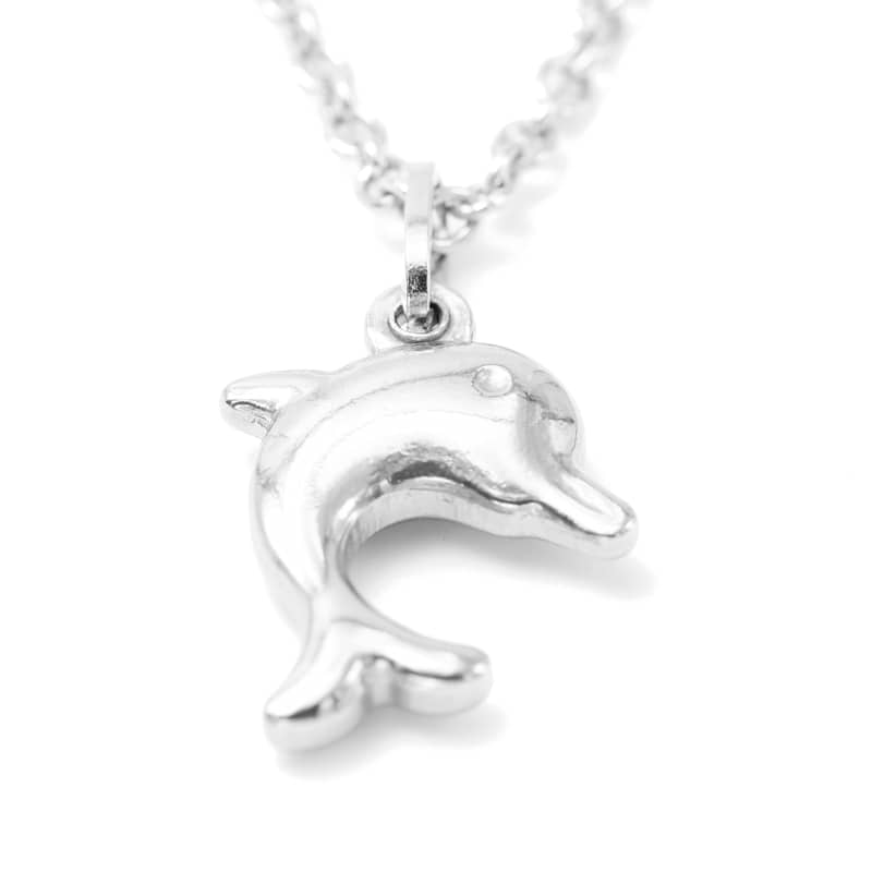 Joya Cadena Con Dije Forma De Delfin Plateado Acero