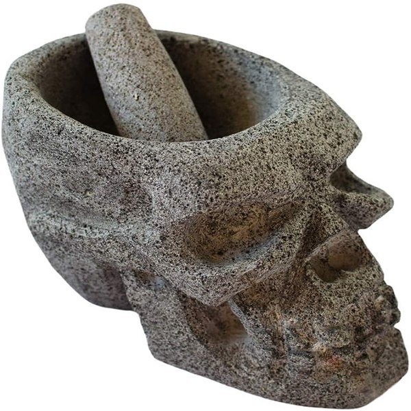 Molcajete Cuaomi - Molcajete Moderno de piedra volcánica en forma de cráneo calavera, el molcajete incluye el tejolote y es elaborado con proceso artesanal, molcajete artesanal, salsero