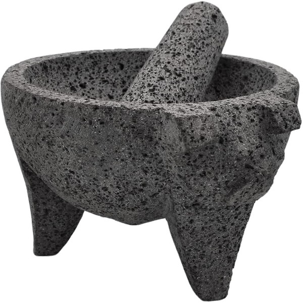 CEMCUI Molcajete Pitzotl de Piedra Volcánica Hermoso Molcajete de 18 CM de Diámetro, Hecho Orgullosamente por Manos Mexicanas.