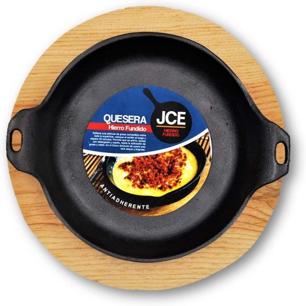 JCE- Juego de Cazuela de hierro fundido de 15 cm con base de madera perfectas para queso, salsa, chorizo, frijoles. Cacerola de Hierro Fundido. Proceso de fundición Artesanal, Excelente para el Grill.