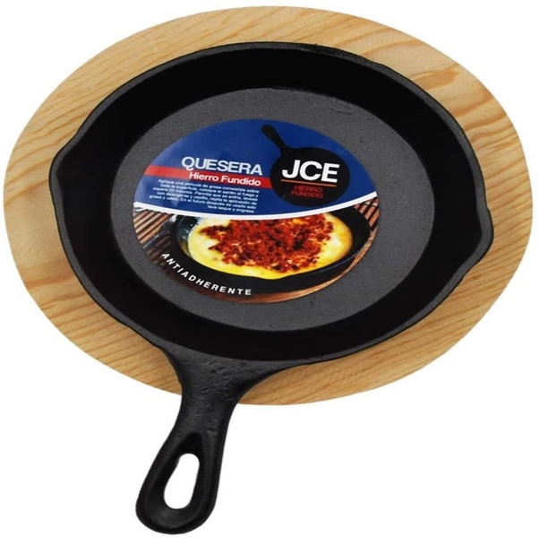 JCE- Juego de Sarten de hierro fundido de 15 cm con base de madera perfectas para queso, salsa, chorizo, frijoles. Cacerola de Hierro Fundido. Proceso de fundición Artesanal, Excelente para el Grill