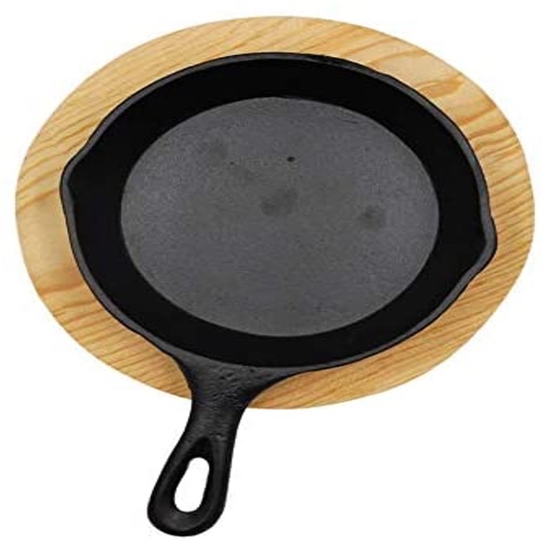 JCE- Juego de Sarten de hierro fundido de 15 cm con base de madera perfectas para queso, salsa, chorizo, frijoles. Cacerola de Hierro Fundido. Proceso de fundición Artesanal, Excelente para el Grill