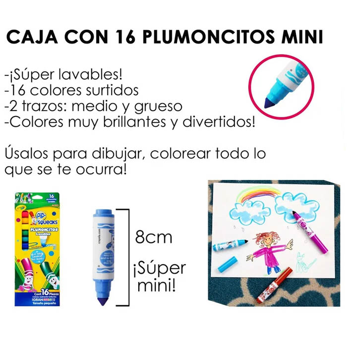 Mini Plumones Para Dibujo Lavables Plumoncitos Pip-Squeaks Crayola