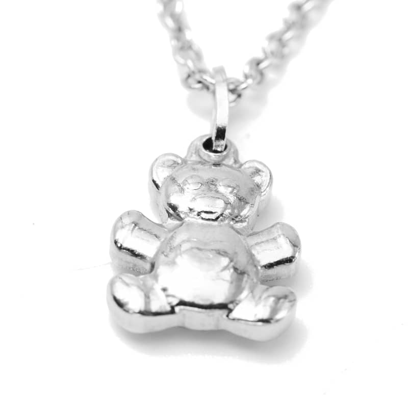 Joya Cadena Con Dije De Osito De Acero Inox Plateada