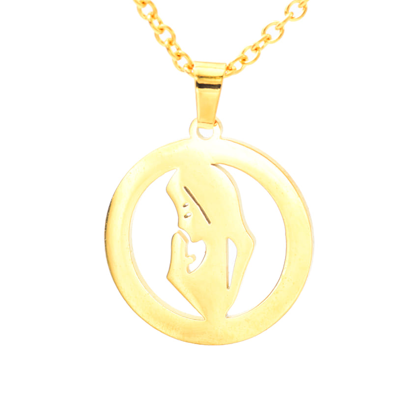 Joya Kit Cadena Dije Y Aretes Forma De Mamá Rezando Dorada Acero