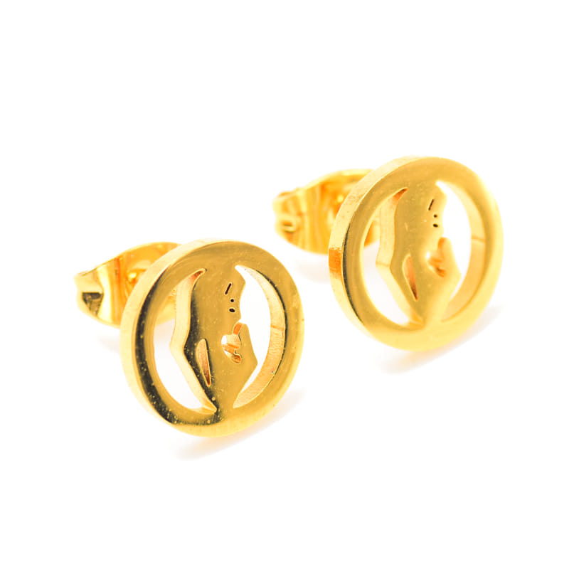 Joya Kit Cadena Dije Y Aretes Forma De Mamá Rezando Dorada Acero