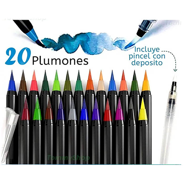 Plumones Acuarelables Punta Pincel Acuarela Colores surtidos Pintura y Dibujo Waterbrush