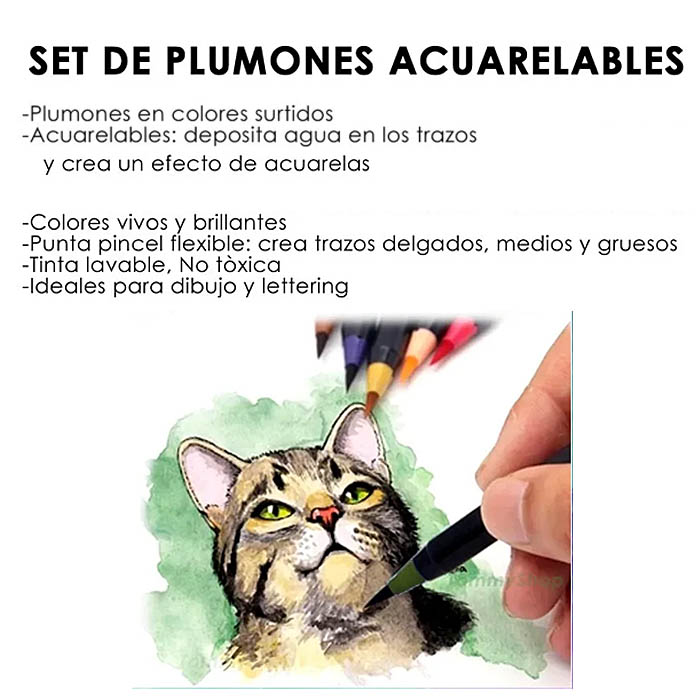 Plumones Acuarelables Punta Pincel Acuarela Colores surtidos Pintura y Dibujo Waterbrush