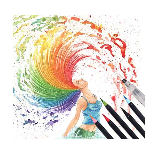 Plumones Acuarelables Punta Pincel Acuarela Colores surtidos Pintura y Dibujo Waterbrush