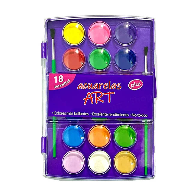 Acuarelas 18 Colores Pastillas con Estuche Con 2 Pinceles Para Pintar Smarty