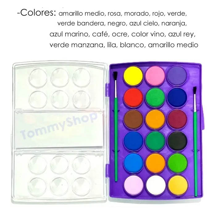Acuarelas 18 Colores Pastillas con Estuche Con 2 Pinceles Para Pintar Smarty