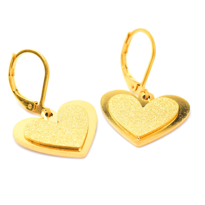 Joya Kit Cadena Dije Y Aretes Forma De Corazon Dorado Azucarado