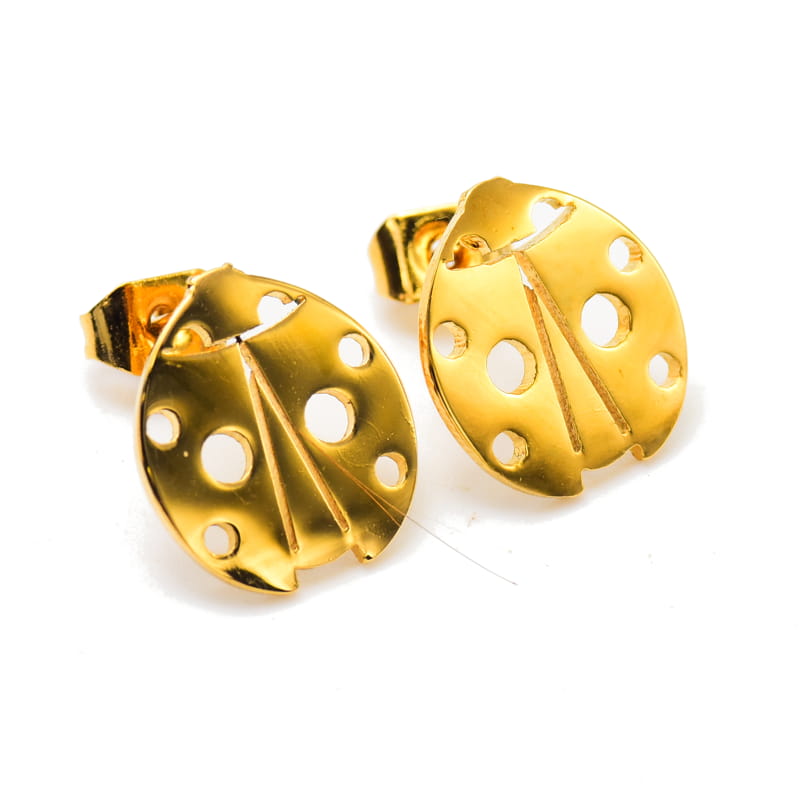 Joya Kit Dije Cadena Aretes En Foma De Catarina Dorada Acero Inox