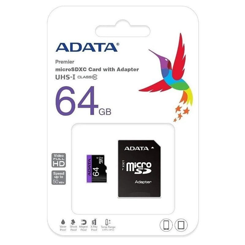 Micro SD Tarjeta de memoria Adata AUSDX64GUICL10-RA1 Premier con adaptador SD 64GB