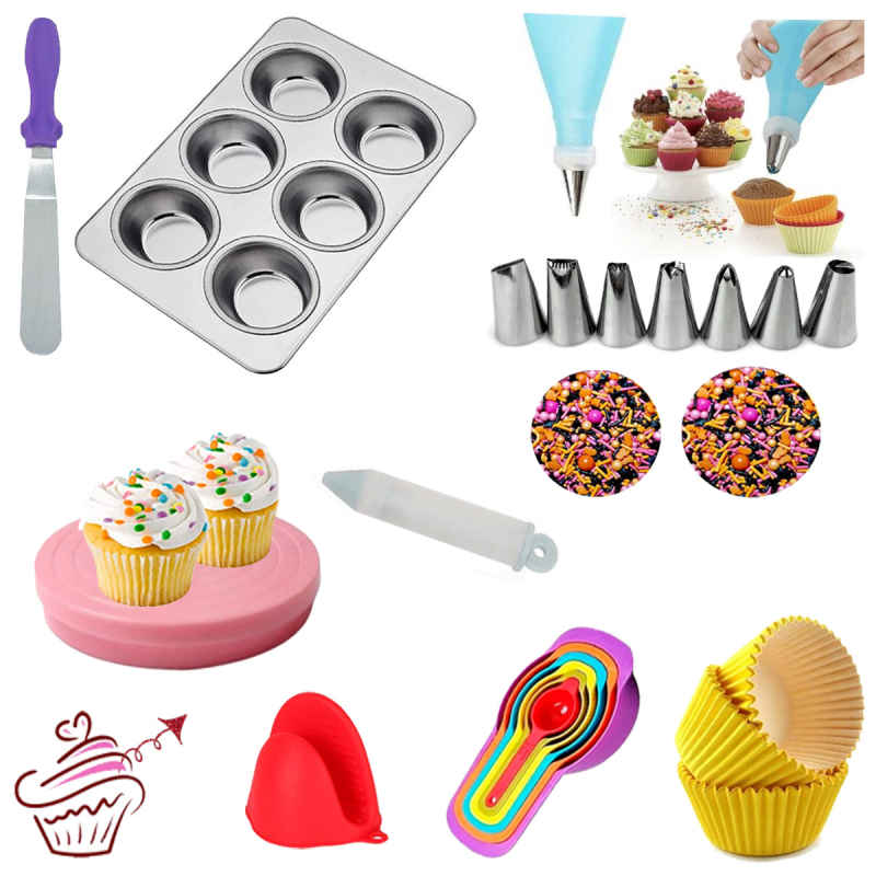 72 Pzas Kit de Decoración Cupcakes Reposteria Set de Decoración Boquillas Base giratoria Espatula Capacillo Lapiz Duya Sprinkles