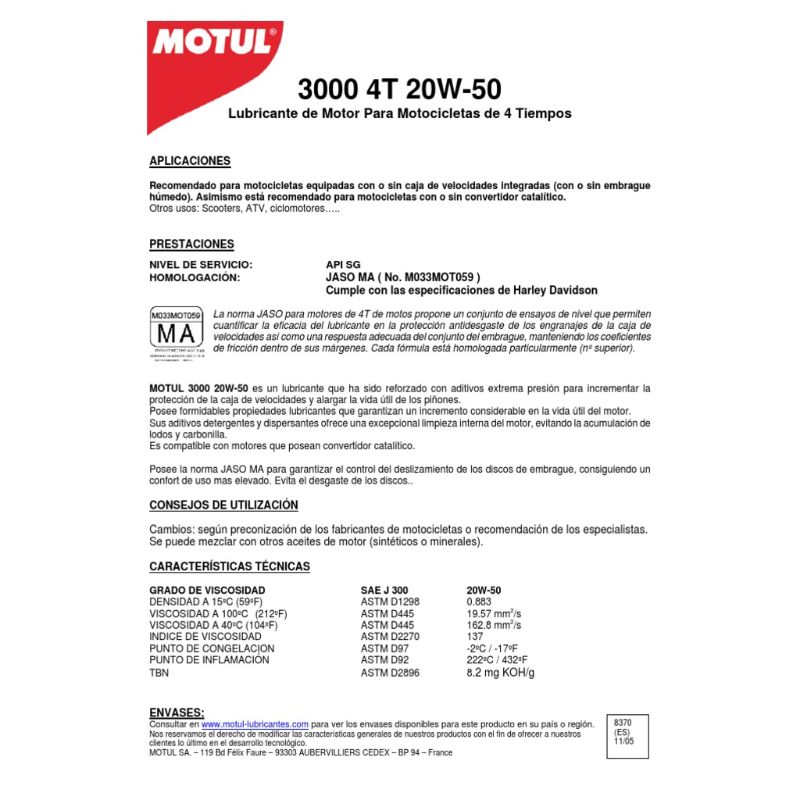 Aceite Para Moto 4 Tiempos Motul 3000 20w 50 Multigrado