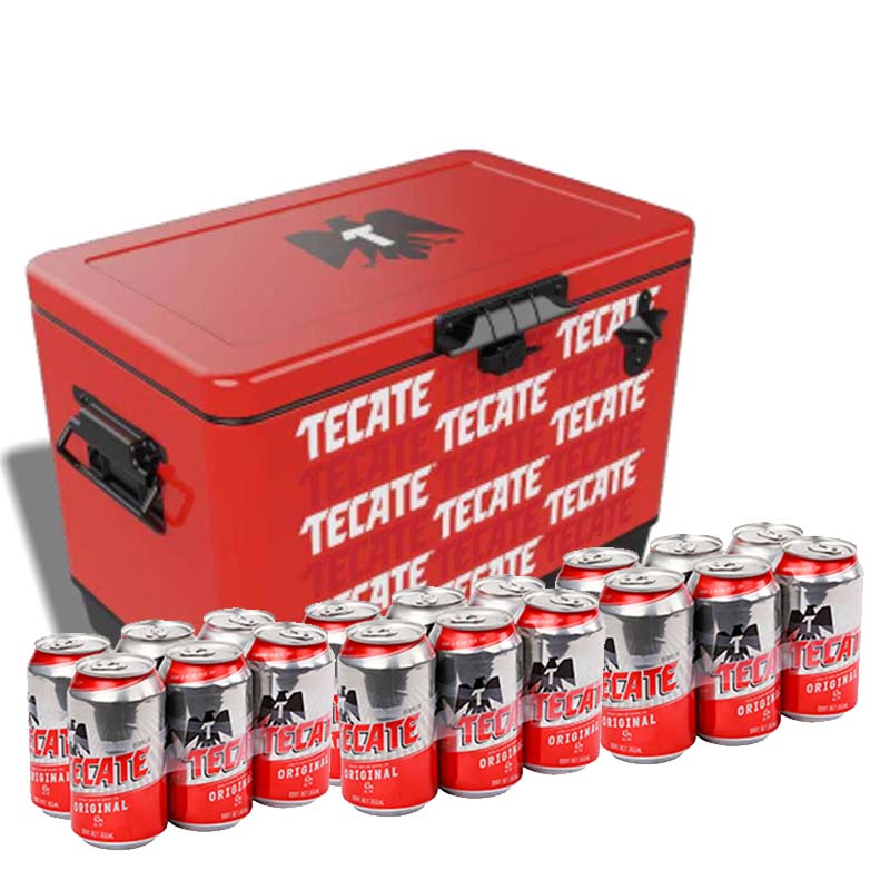 Hielera 30 litros Tecate Logo Blanco Repetición con 3 six packs Regalo