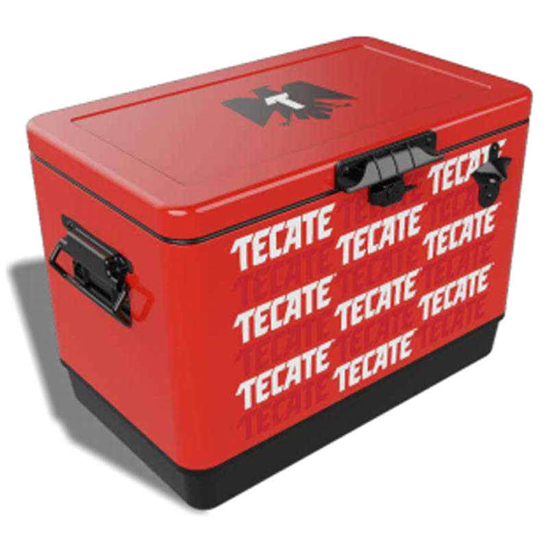 Hielera 30 litros Tecate Logo Blanco Repetición con 3 six packs Regalo