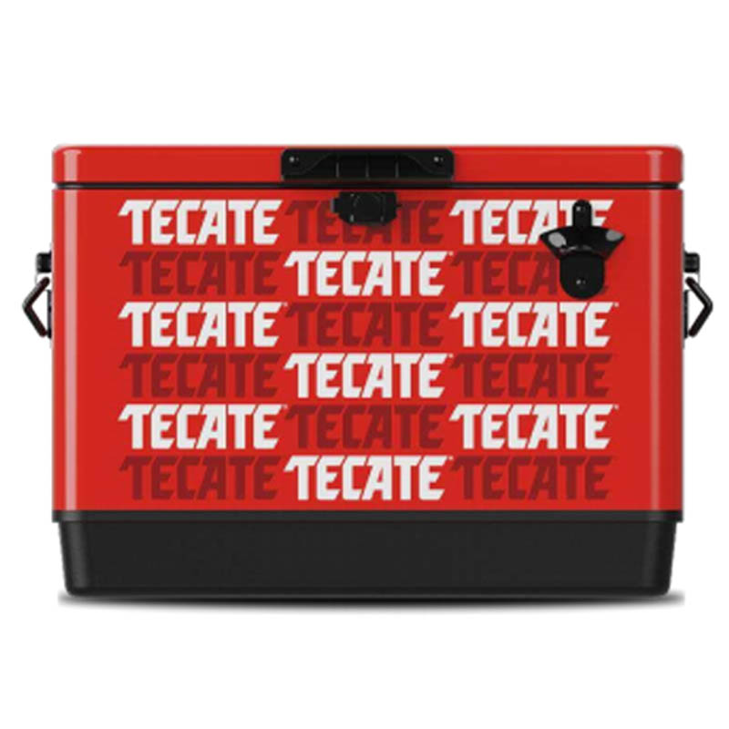 Hielera 30 litros Tecate Logo Blanco Repetición con 3 six packs Regalo