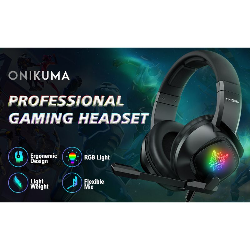 Audífonos Gamer Onikuma K19 Negro Con Luz Rgb Led