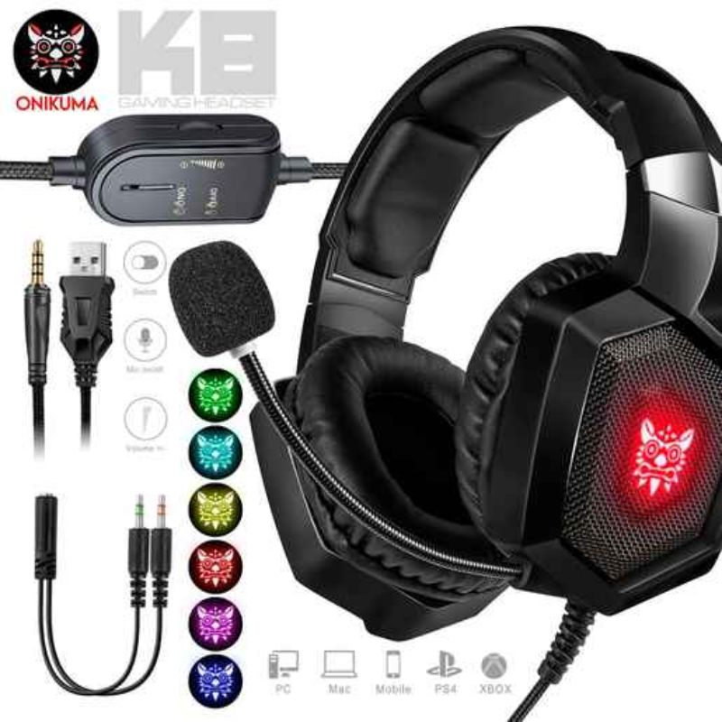 Audífonos Gamer Onikuma K8 Negro Con Luz Rgb Led