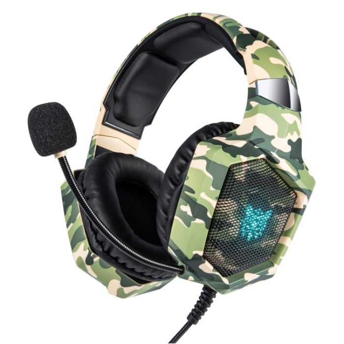 Audífonos Gamer Onikuma K8 Camuflaje Verde Con Luz Rgb Led