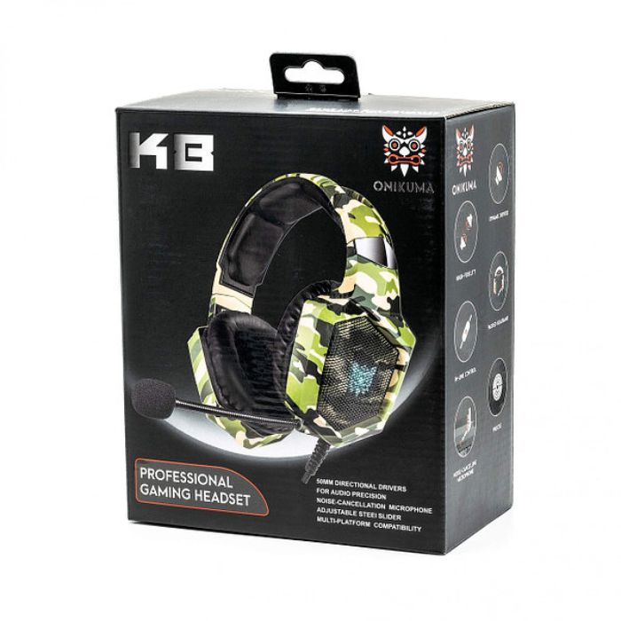 Audífonos Gamer Onikuma K8 Camuflaje Verde Con Luz Rgb Led
