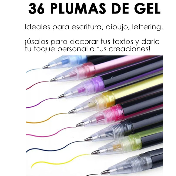 36 Plumas de Gel en Colores Surtidos Dibujo y Escritura Punto Mediano GelPens