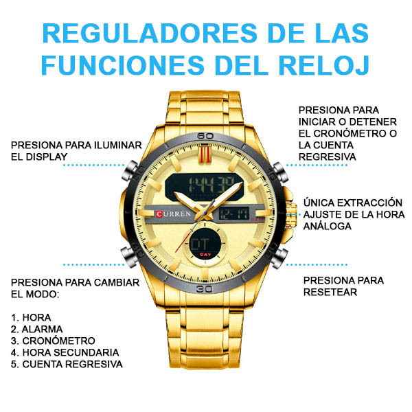 Reloj Curren Analogo y Digital Duale Dorado