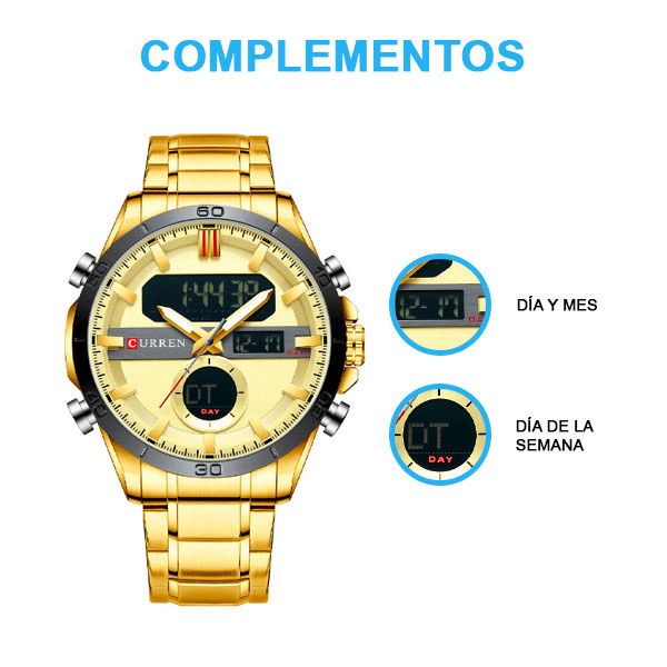 Reloj Curren Analogo y Digital Duale Dorado