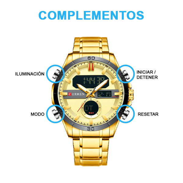 Reloj Curren Analogo y Digital Duale Dorado