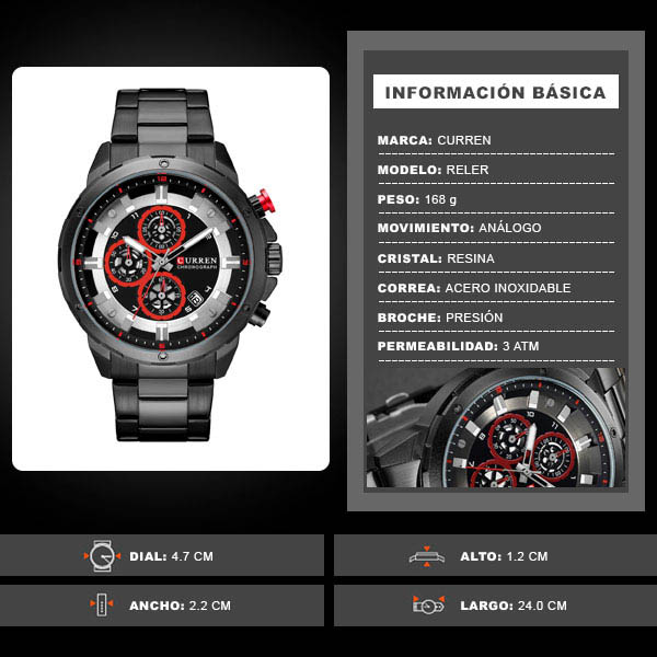 Reloj Curren Analogo Reler Negro/Rojo