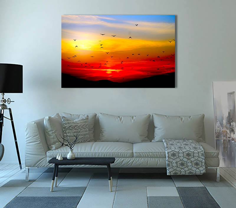 Cuadro Decorativo Canvas atardecer rojo y amarillo.