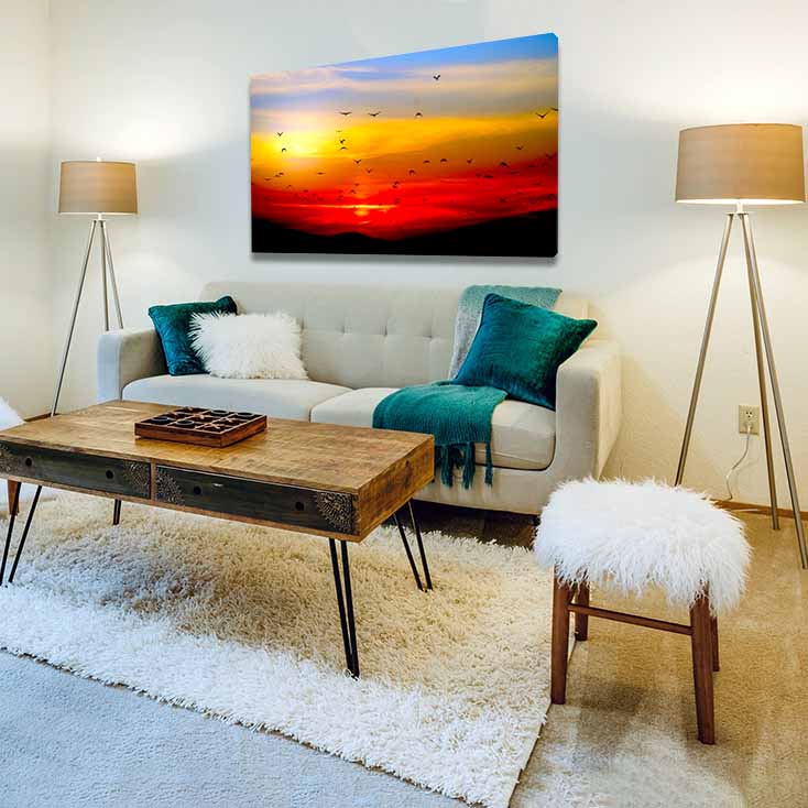 Cuadro Decorativo Canvas atardecer rojo y amarillo.