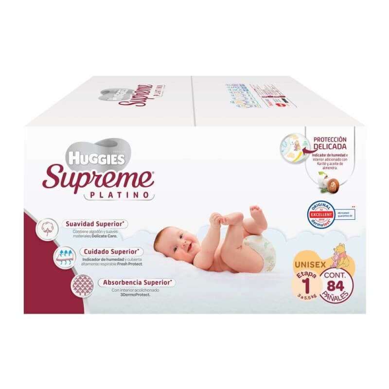 Pañales Etapa 1 Huggies Supreme Platino 84 pzas
