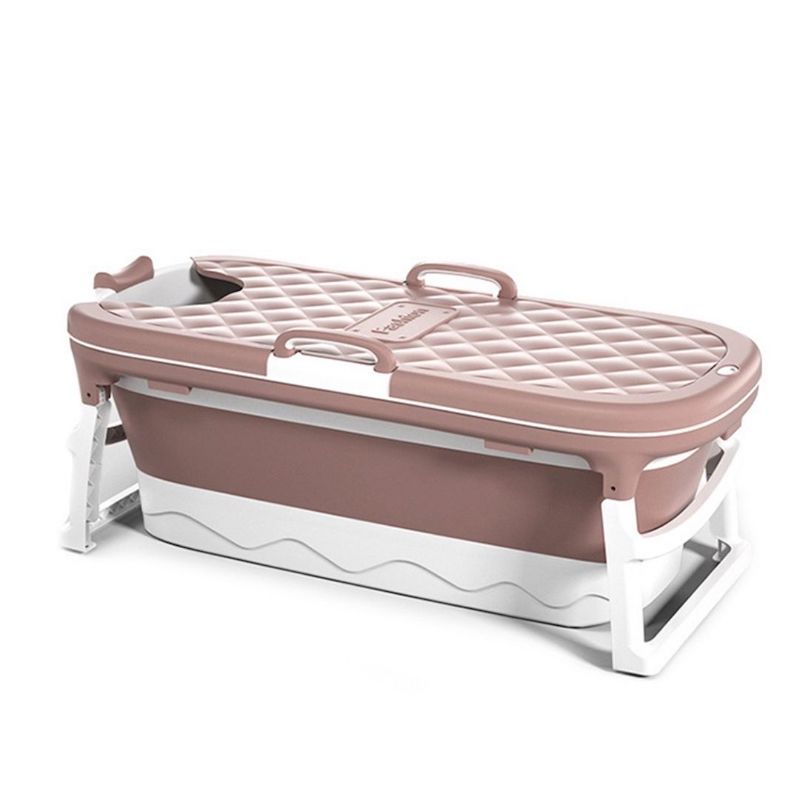 Tina adulto, plegable con termómetro, rodillo masageador y tapa color rosa.