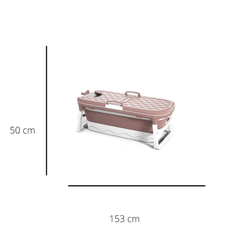 Tina adulto, plegable con termómetro, rodillo masageador y tapa color rosa.