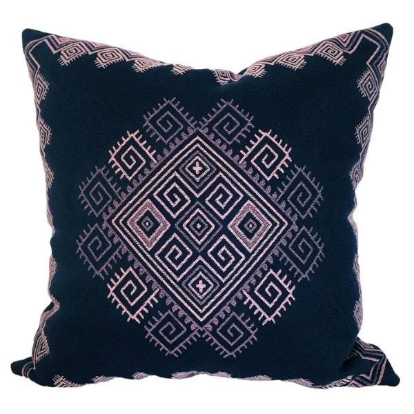 Set De 3 Cojines Decorativos Azul Rosa Bordado Mexicano de 45 cm