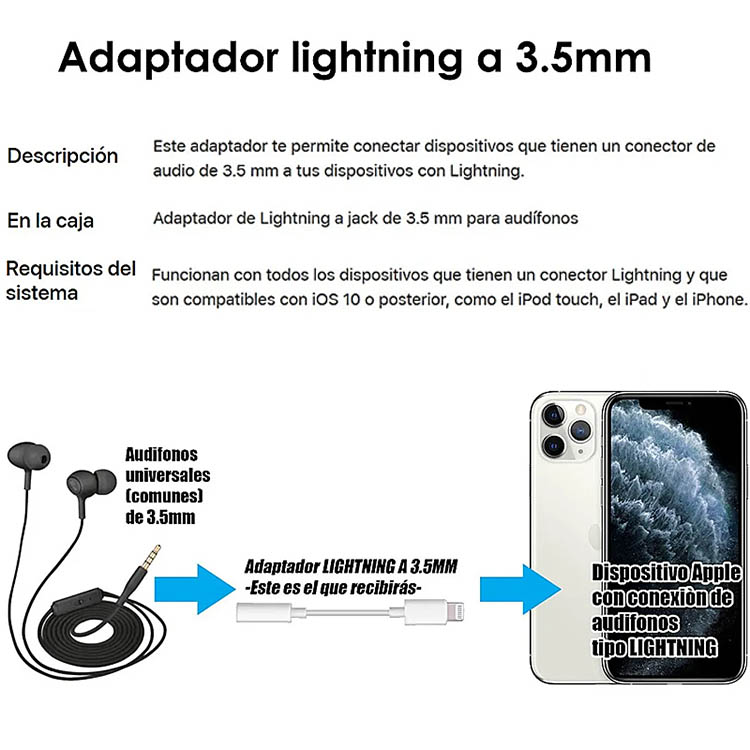 Adaptador de Lightning a jack 3.5 mm para Audífonos Apple Original
