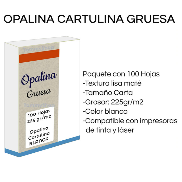 Paquete Opalina Gruesa Cartulina Blanca 225 g Tamaño Carta con 100 Hojas