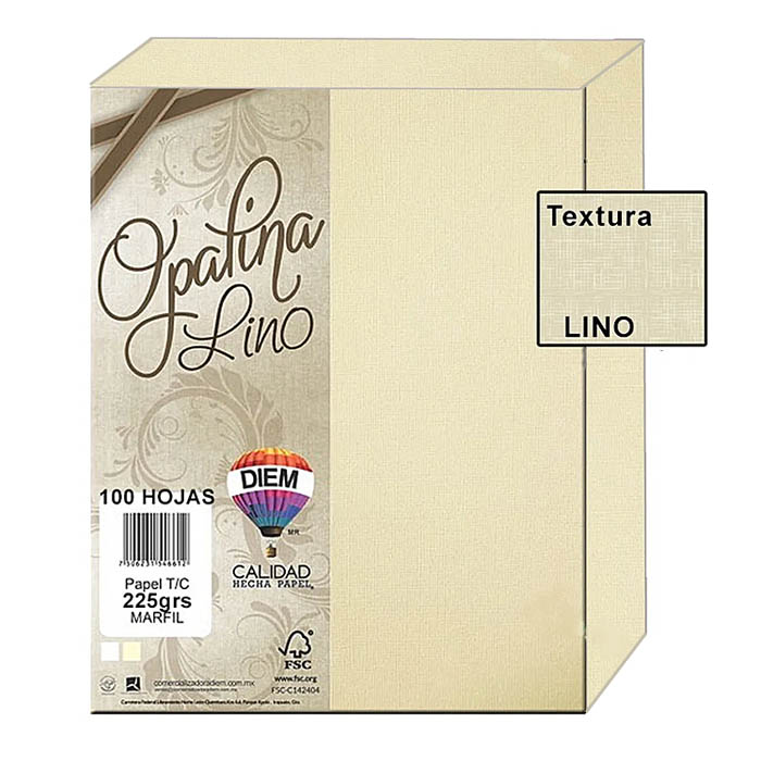 Papel Opalina Color Marfil Texturizada Lino Gruesa con Textura 225 g