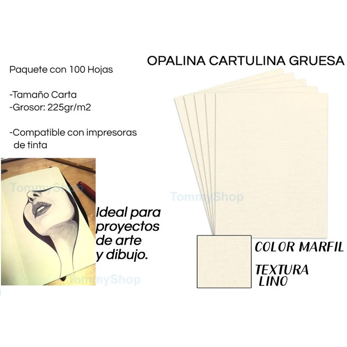 Papel Opalina Color Marfil Texturizada Lino Gruesa con Textura 225 g