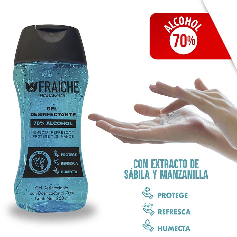Paquete 12 Pz Gel Antibacterial Fraiche 70% Alcohol 250 Ml C/U