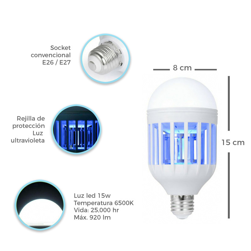 Foco Led Mata Mosquitos 3 Funciones Luz Blanca/ultravioleta