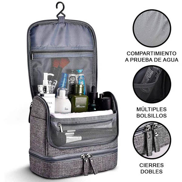 Nececer de Viaje, Multiples Bolsillos, Organizador, Compartimiento Imperbeable, Gran Capacidad, con  Gris