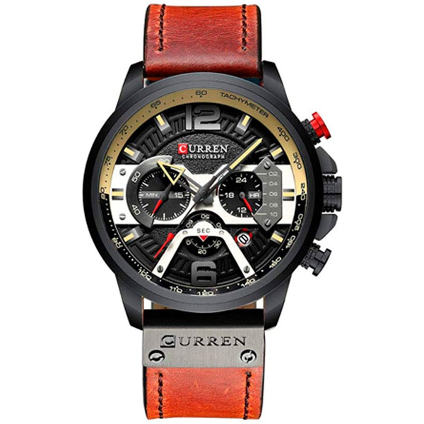 Relojes CURREN para Hombre, Análogo, con Cronógrafo y Ventana para Fechador con Correa de Piel y Bro 
