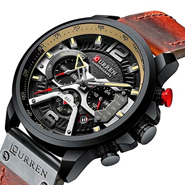 Relojes CURREN para Hombre, Análogo, con Cronógrafo y Ventana para Fechador con Correa de Piel y Bro 