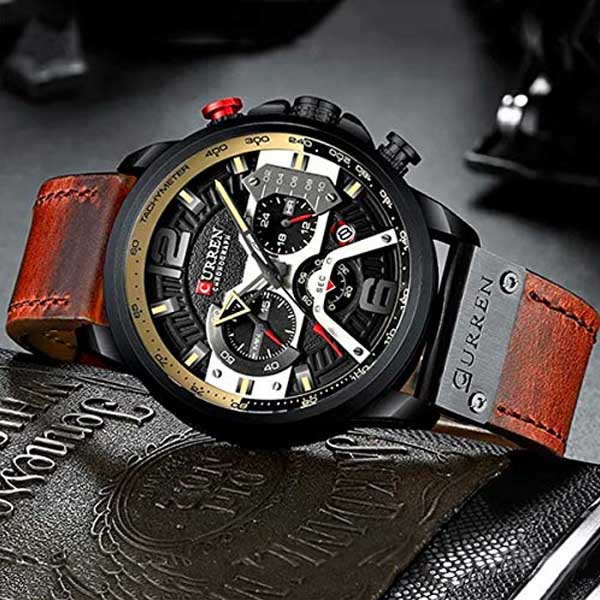 Relojes CURREN para Hombre, Análogo, con Cronógrafo y Ventana para Fechador con Correa de Piel y Bro 
