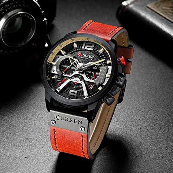 Relojes CURREN para Hombre, Análogo, con Cronógrafo y Ventana para Fechador con Correa de Piel y Bro 